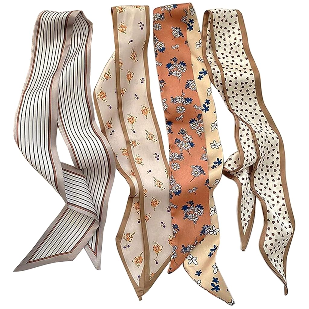 HASTHIP® 4Pcs Fashion Scarves for Women Multifunctional Boho Scarves Headbands Satin Scarf for Bag Hair Accessories