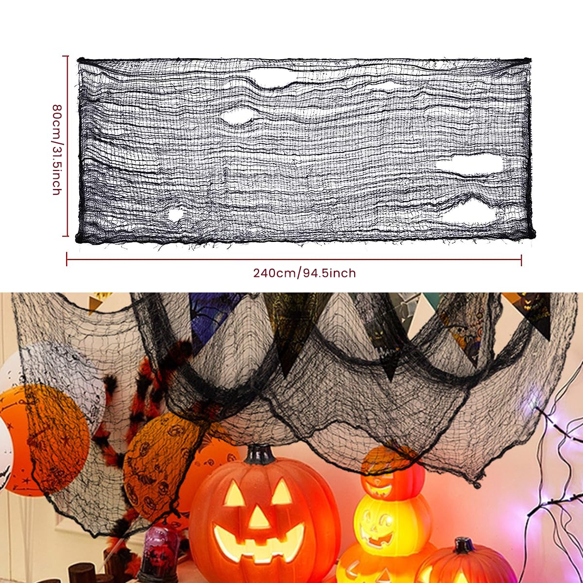 HASTHIP Halloween Black Creepy Cloth for Haunted House and Party Decor 31.5 x 94.5 in Gauze Fabric