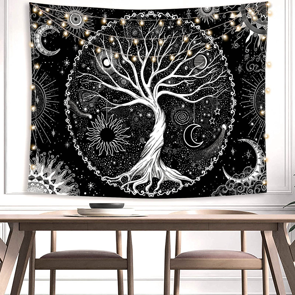 HASTHIP Tree of Life Tapestry for Bedroom with Black and White Galaxy Design 50×60 in 2PCS