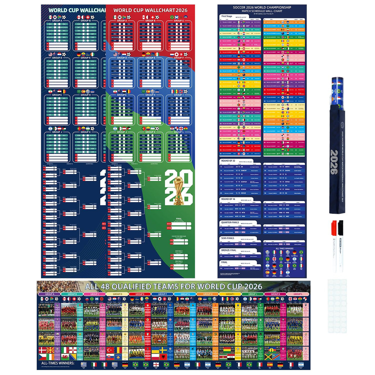 HASTHIP® 2026 World Cup Schedule Poster FIFA World Cup Wall Chart with Marker, Tournament Schedule & Knockout Bracket Tracker Poster for 48 Teams, Interactive Match Results Planner