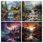 HASTHIP Diamond Art Painting Kit for Home Décor with 4 Scenery Designs 11.8 x 11.8 in | DIY Gift Set