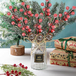 HASTHIP Artificial Christmas Floral Picks for Wreaths with Hemp Rope Hanging 8pcs 7.87in | Red Berries Pinecones and Holly Leaves Decor