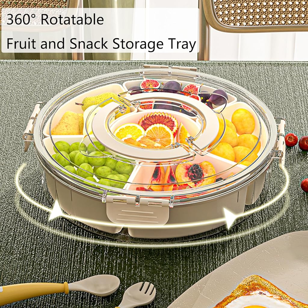 HASTHIP® upvox Split Tray Fruit Snack Box with Lid and Handle, Gray White in Color