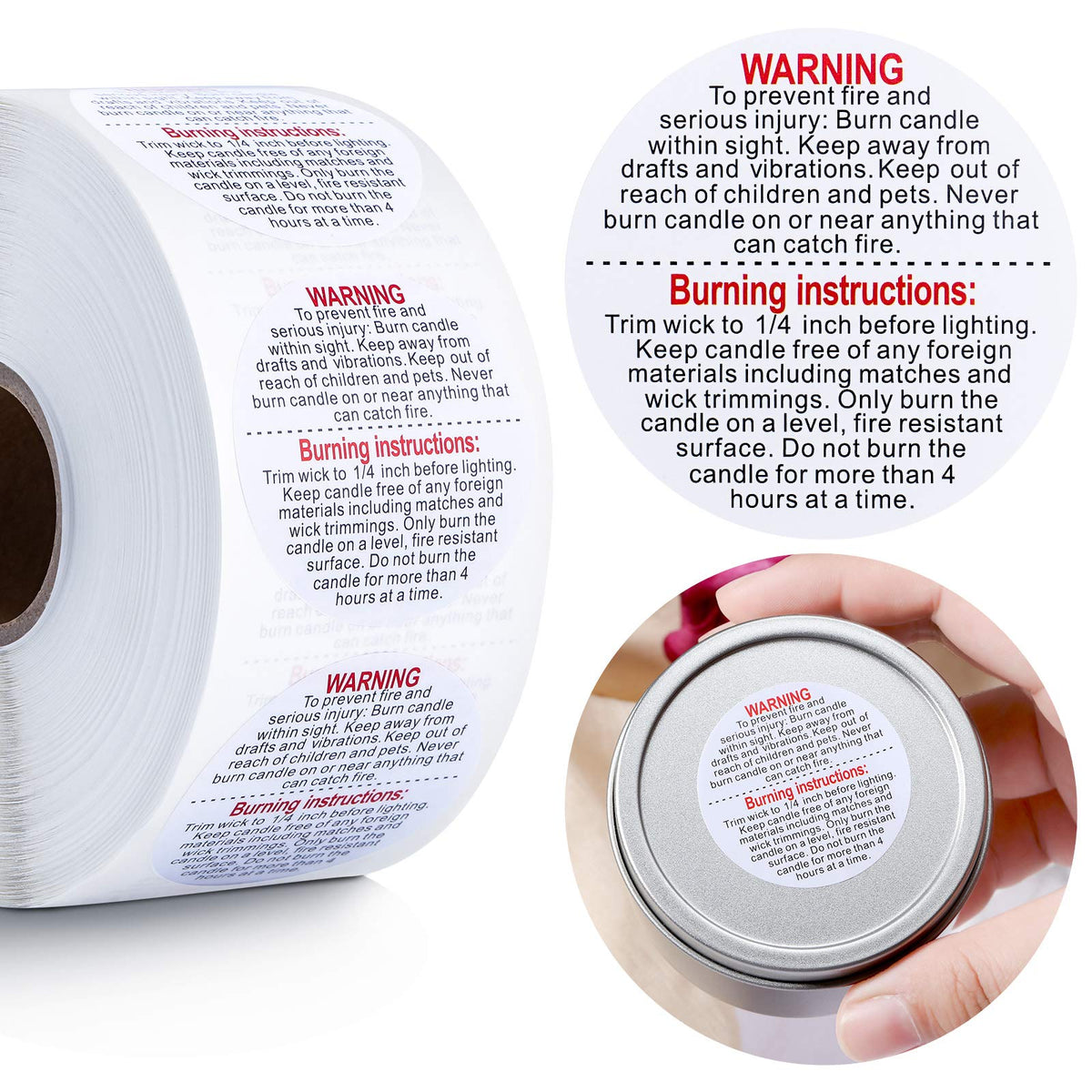 HASTHIP Candle Warning Sticker for Jars and Making | 500 Self-Adhesive Safety Labels