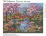 HASTHIP® DIY 5D Diamond Painting Kit Full Drill Rhinestone Embroidery Cross Stitch Pictures Art for Adults Suitable Home Wall Decor Peach Blossom Bridge 11.8x15.8In 3 PCS