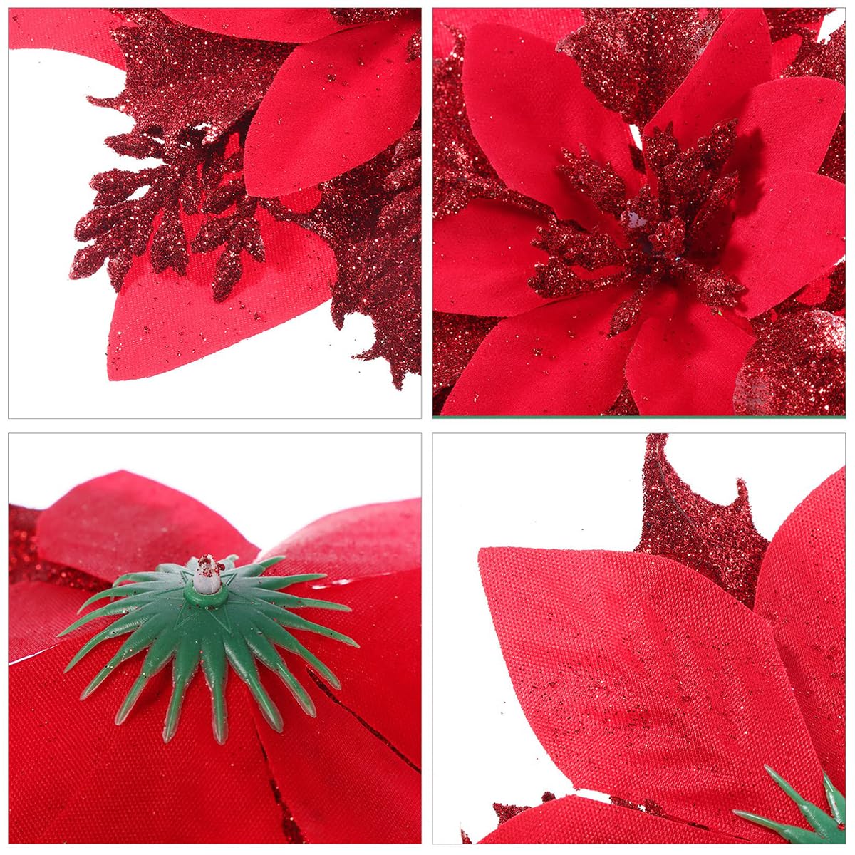 HASTHIP Christmas Poinsettia Flowers for Tree and Home Décor 10 Pcs | Sparkling Red 6 in Ornaments
