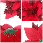 HASTHIP Christmas Poinsettia Flowers for Tree and Home Décor 10 Pcs | Sparkling Red 6 in Ornaments