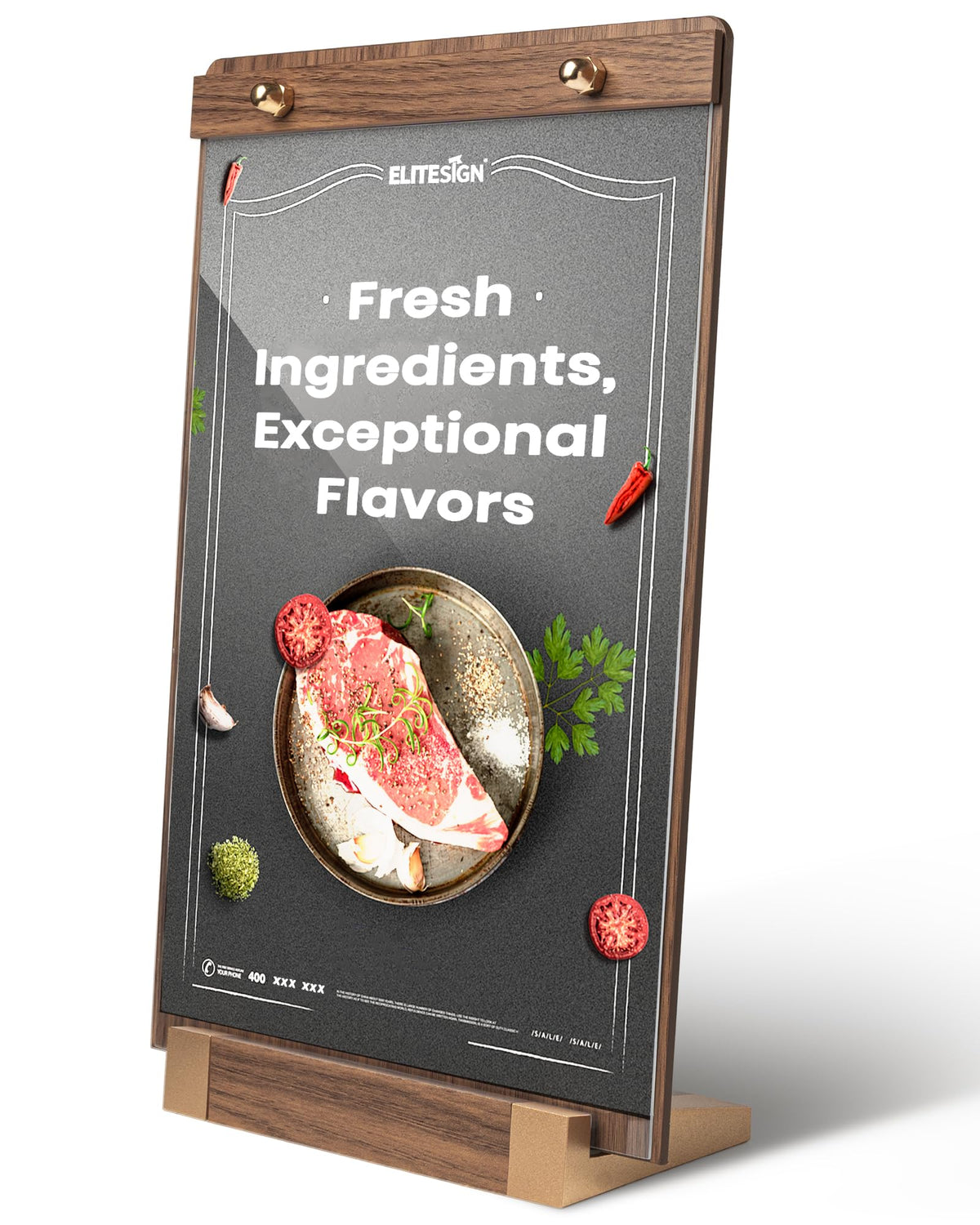 HASTHIP® 1PK Acrylic Sign Holder 8.5 x 11 with Walnut Wood Base, Clear Plastic Commercial Display Stand for Menu, Poster, Flyer, Table Paper Frame for Restaurant, Office, Store, Bar,