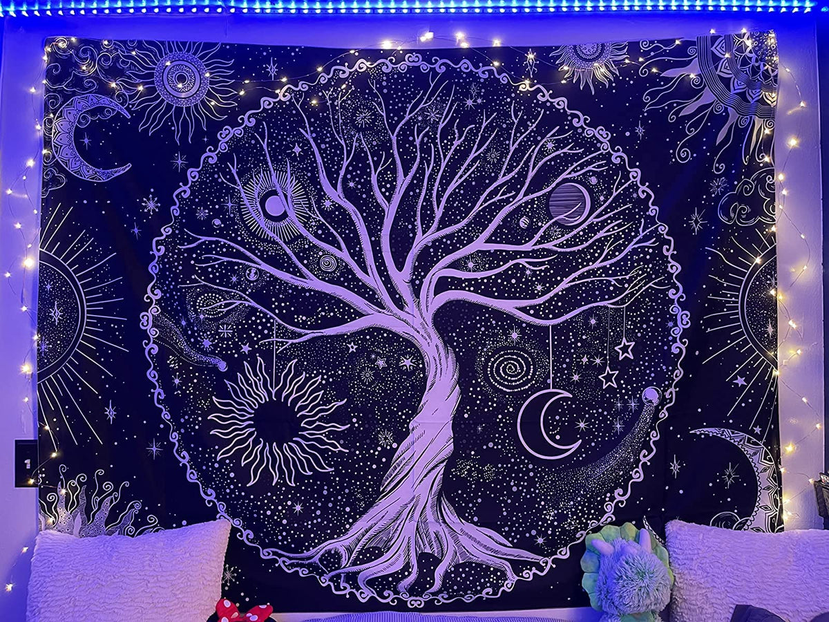 HASTHIP Tree of Life Tapestry for Bedroom featuring HD Galaxy Print and 51.2×59.1 in Size | Black and White Polyester Wall Hanging