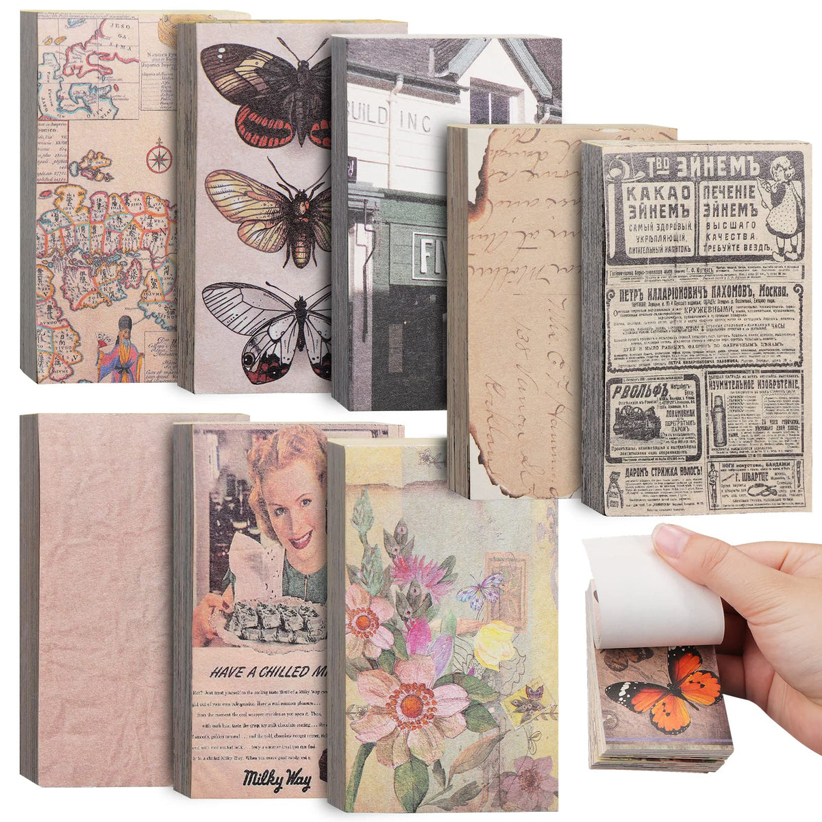 HASTHIP Vintage Scrapbooking Paper Set for DIY Crafts with 480 Sheets and 8 Unique Themes