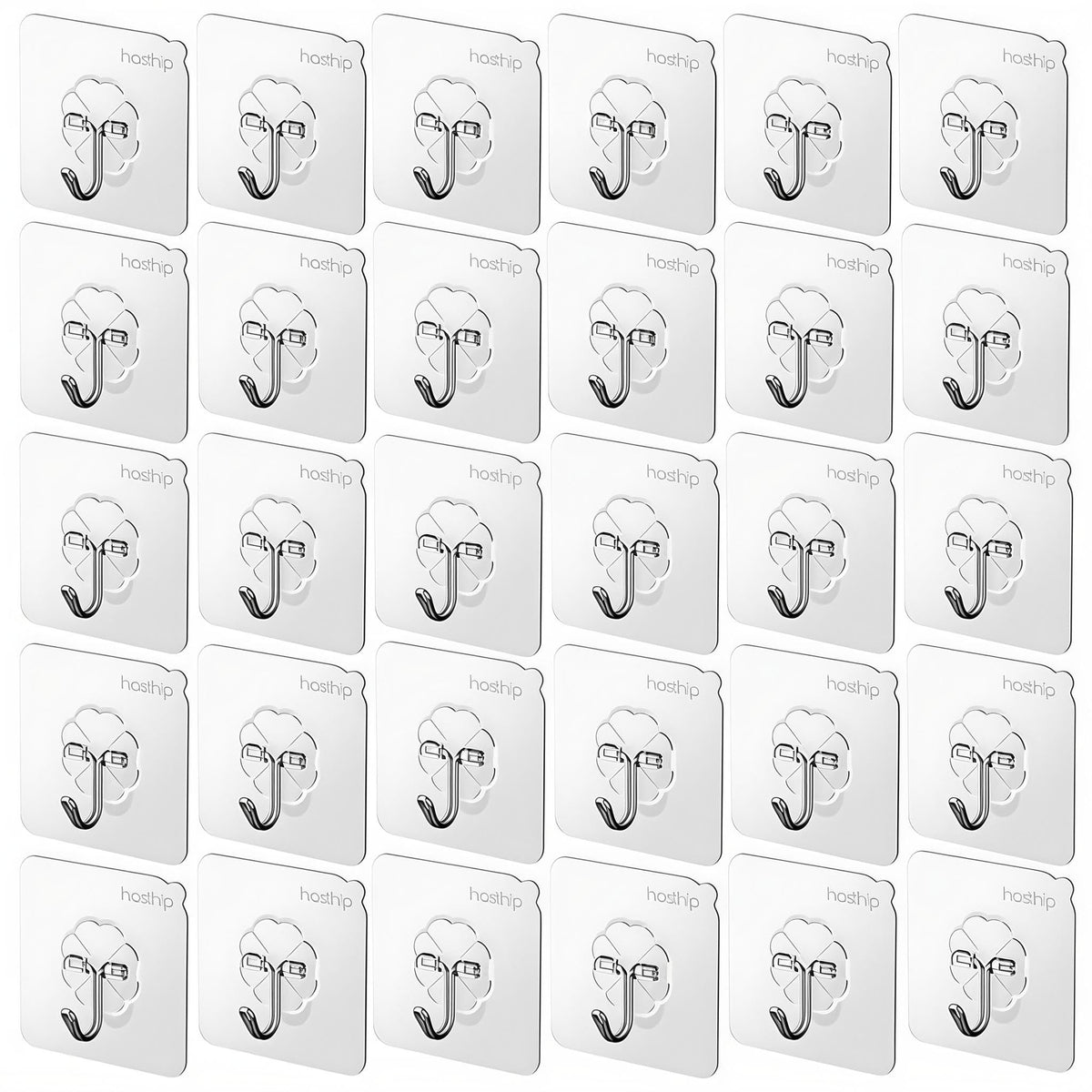 HASTHIP Wall Hooks 30 Pack for Bathroom and Kitchen featuring Strong Acrylic Backing Glue | Clear Self Adhesive Waterproof Design
