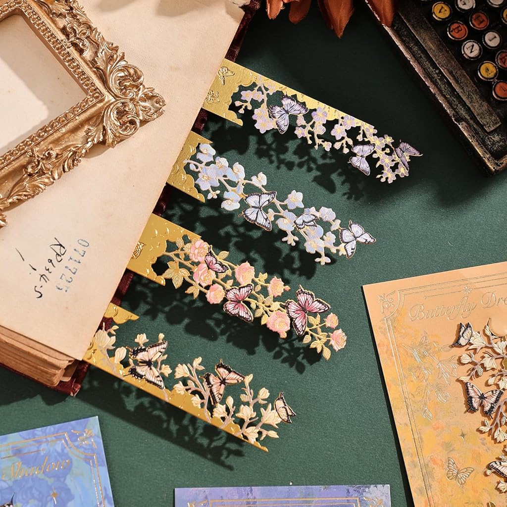 HASTHIP® Juego de marcapáginas metálicos con diseño mariposas y flores