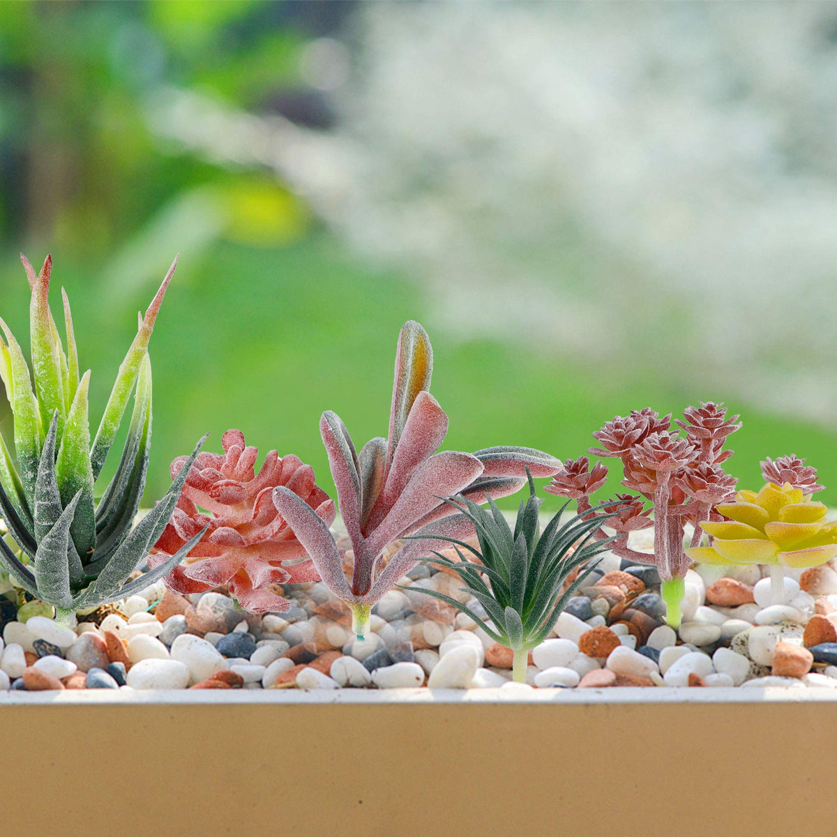 HASTHIP Artificial Succulent Plants for Home Decor with 16 Pcs Flocked PVC Set | Maintenance Free