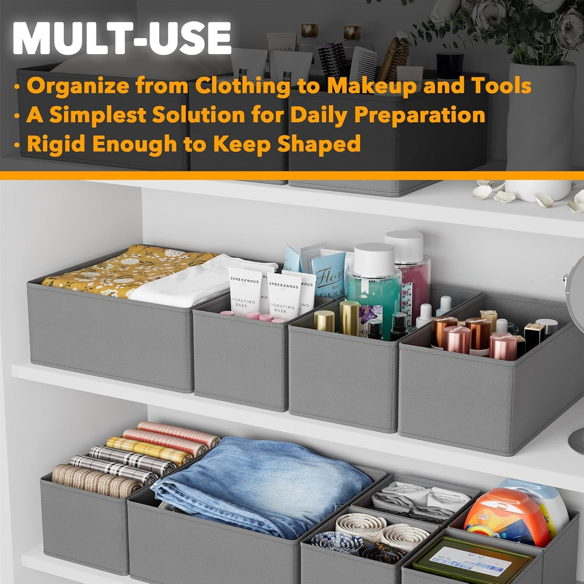HASTHIP Kleiderschrank Organizer for Clothes with 12 Pack Collapsible Design | Fabric Storage Boxes