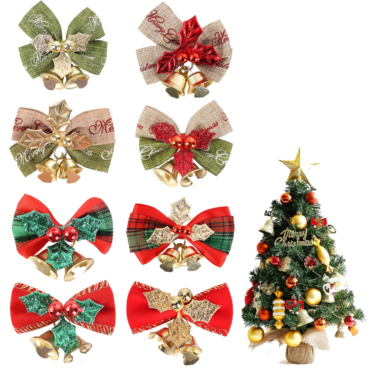 HASTHIP® 8PCS Christmas Bows with Bells