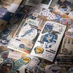 HASTHIP Paper Scrapbook Stickers Kit for Journaling and Scrapbooking with 3 PCS 5cm Blue Retro Papers | Includes 20 Stamp and 20 Washi Stickers