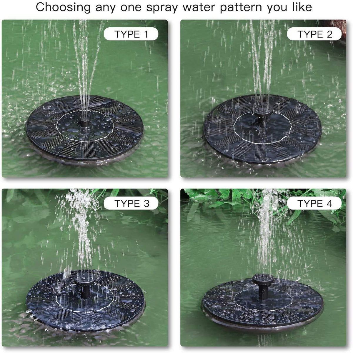 HASTHIP Solar Fountain Pump for Bird Bath and Garden with 7V 1.4W Panel | 5 Nozzles Black