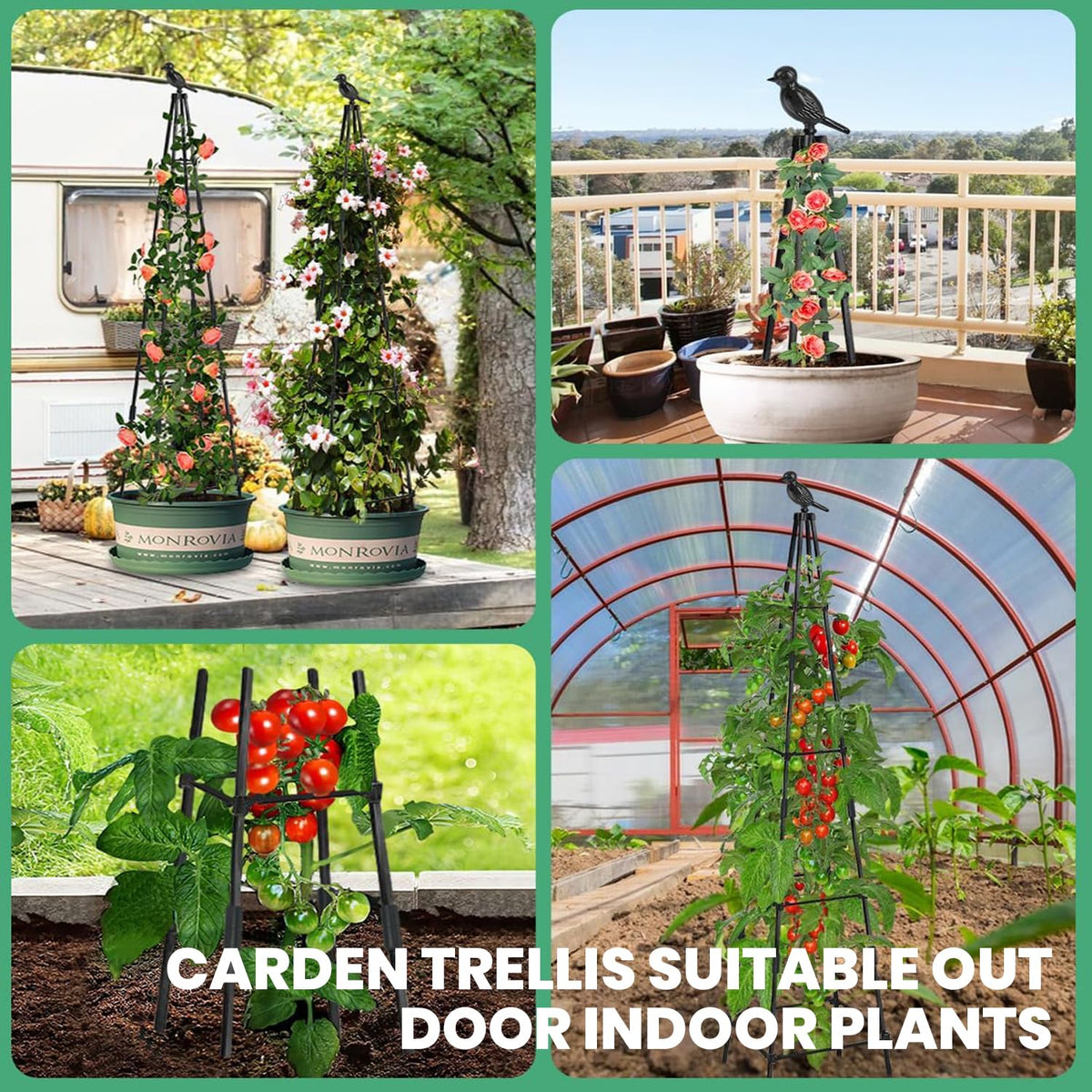 HASTHIP Trellis for Climbing Plants 120 cm with Decorative Bird Top | Wrought Iron Garden Support