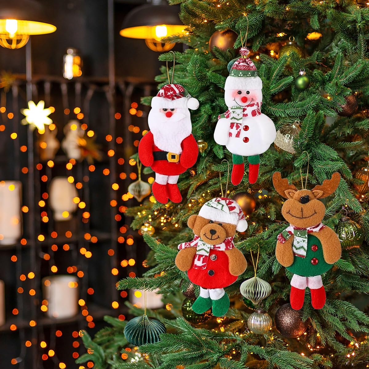 HASTHIP® 4Pcs Christmas Tree Ornaments Cartoonish Christmas Hangings for Home Decor Snowman Elk Santa Claus Hangings Christmas Ornaments for Christmas Tree, Door, Window, 17x8cm