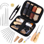 Leather Sewing Kit, Leather Working Kit with Large-Eyed Stitching Needles, Waxed Thread, Leather Upholstery Repair Kit, Leather Sewing Tools for DIY Leather Craft with Storage Bag