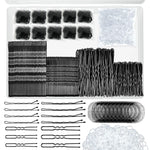 HASTHIP® Kit de 510 Accesorios para Cabello Negro,Incluye 100 Horquillas,100 Pasadores en U 300 Ligas Elásticas y 10 Redes para Moños Ideal Peinados Moños Trenzas y Recogidos