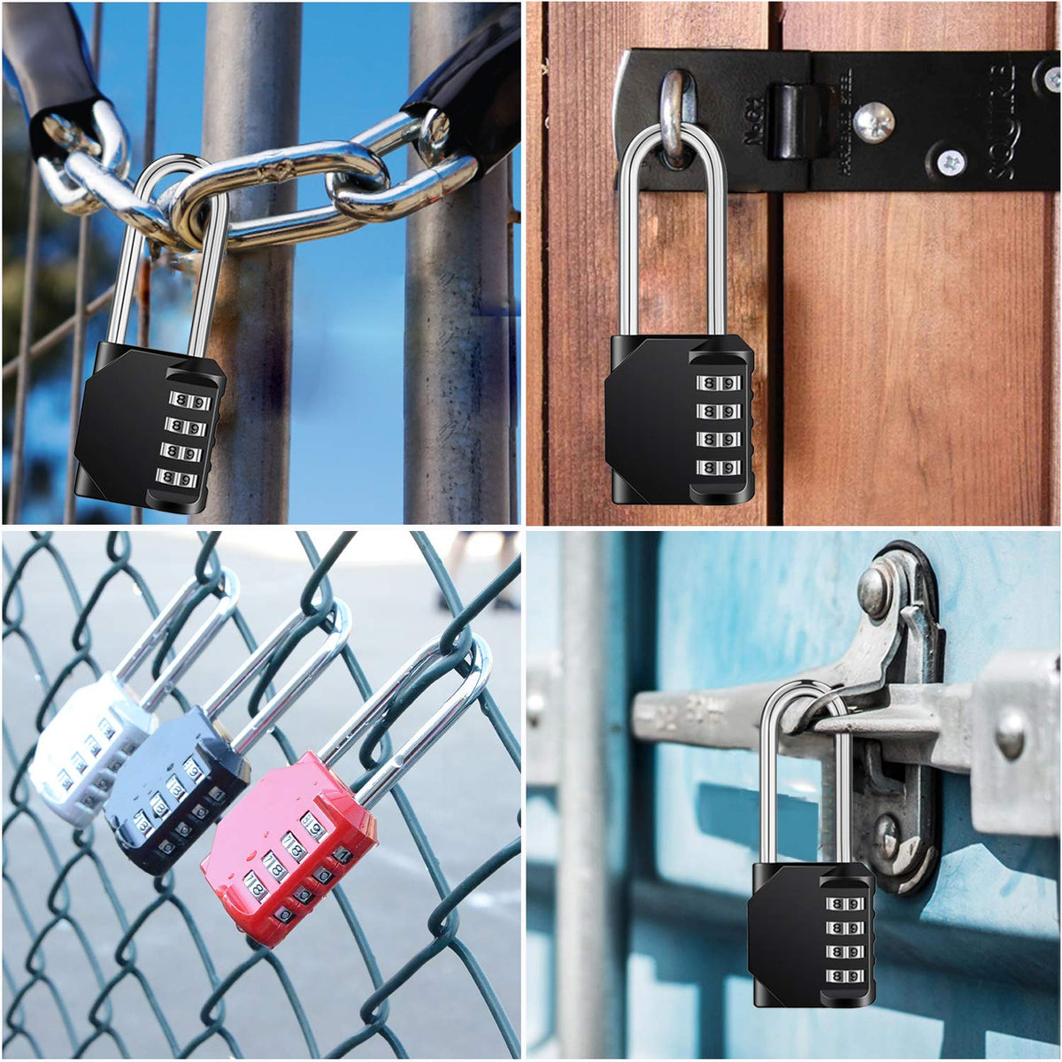 Luggage Lock 4 Digit Combination Lock,Long Shackle Padlock and Outdoor Waterproof Resettable Padlock Heavy Duty Long Padlock for Lockers, Outdoor Fence, Shed,Garage (Black)