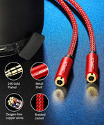 HASTHIP® Adaptador Divisor Auriculares 3.5mm, Cable Y Estéreo de 1 Macho a 2 Hembras, Splitter Audio y Micrófono Compatible con PS5, Xbox, PC, Portátil, Smartphone, Tableta - Rojo