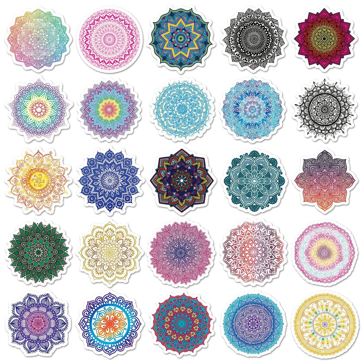 50Pcs Mandala Art Stickers - Waterproof Vinyl Mandala Art Flower Stickers for Laptop Luggage Skateboard Computer Phone Bumper Scrapbook