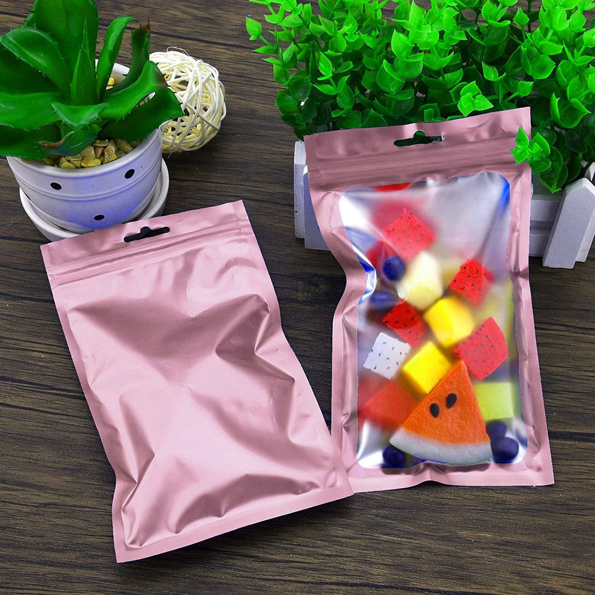 HASTHIP Smell Proof Mylar Bags for Candy and Cookies with Resealable Ziplock | 100 Pcs 8 x 13 cm Pink