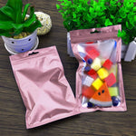 HASTHIP resealable odor proof bags for food jewelry and lip gloss featuring mylar and foil material | 200 pcs pink 7.5x12 cm with clear window