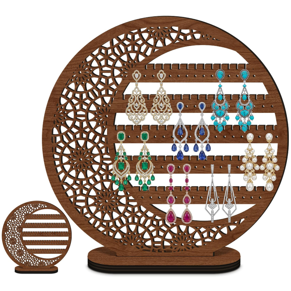 HASTHIP® Wooden Earring Display Organizer Stand Gift 10 Inch Moon Floral Goth Earrings Stud Jewelry Holder Dangle Hanging Holder Gift for Women