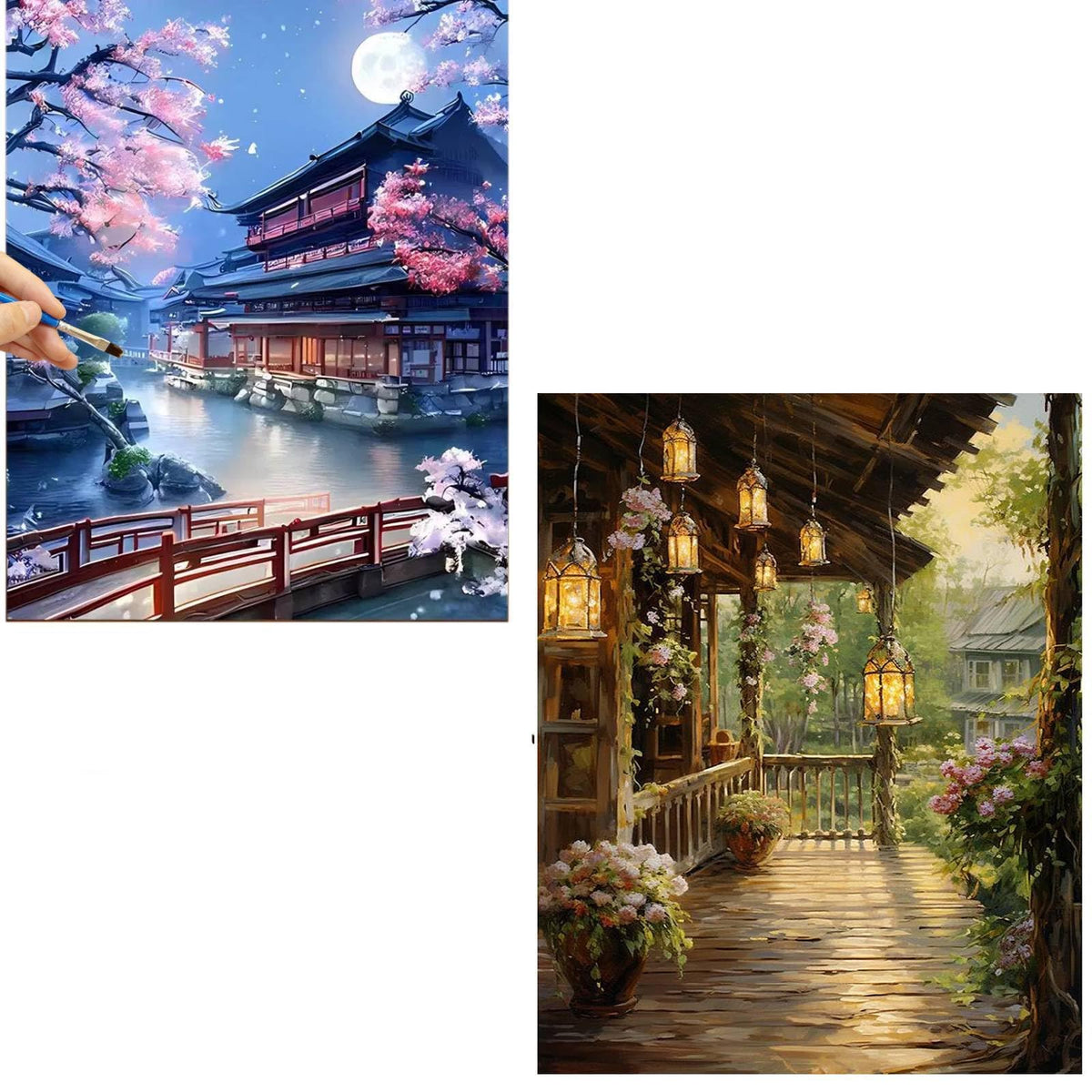 HASTHIP® Paint by Numbers Kit Combo for Adults – Landscape & Countryside Scenery, 40x50cm Canvas with Brushes & Acrylics, DIY Home Wall Decor, Crafts, Journaling, Scrapbooking, Planners