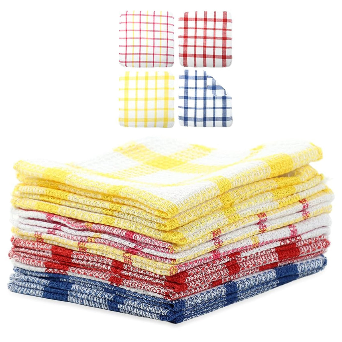 HASTHIP Reusable Kitchen Cleaning Cloths for Dishwashing with Checked Pattern 12 Pack 30x30cm Cotton | 3 Colors