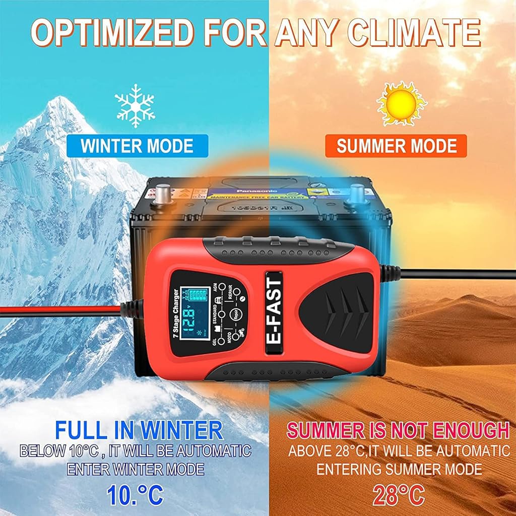 HASTHIP® Cargador de Batería de Coche 12V 6A Inteligente con Pantalla LCD, Carga Automática y Múltiples Protecciones, Mantenedor para Automóvil, Motocicleta, SUV y Más