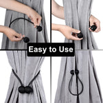 HASTHIP Magnetic Curtain Tiebacks Pack of 2 for Home and Office with 16in Rope | Eco-Friendly Woven Black Holdbacks