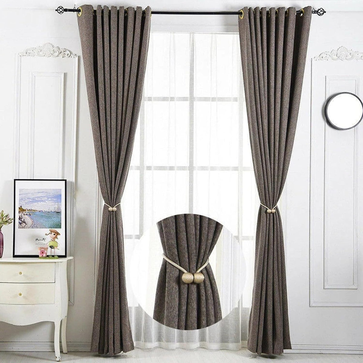 HASTHIP® Window Curtain Tiebacks Polyester Solid Khaki