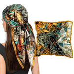 HASTHIP® Pañuelo de Seda para Mujer,Turbante y Bufanda Cuadrada 35 Pulgadas,Estilo Floral Elegante Accesorio de Moda Bandana Suave Ligera para Cuello Cabeza o Cabello Regalo Damas y