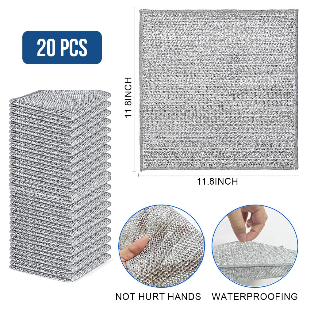 HASTHIP Wire Dish Cloth for Dishwashing 11.8 in Double Layer Metal Mesh | Pack of 20
