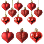 HASTHIP® PALAY 12 Pcs Decoración Colgante de Corazones Rojos para San Valentín Dormitorio y Hogar, Mezcla Mate/Brillante/Glitter con Decoración Roja para Parejas Regalo para Novia Novio