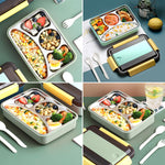 Lunch Box for Kids, Stainless Steel Lunch Box with Spoon and Fork 4 Compartment Leak-Proof BPA Free for School & Office