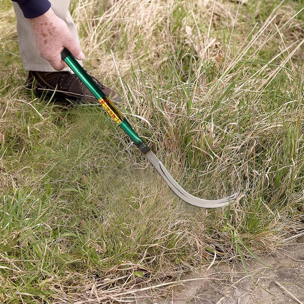 HASTHIP Sickle Weed Remover Tool for Harvesting and Weeding with 40cm Handle featuring Curved Steel Blade