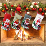 HASTHIP Christmas Stockings Set of 4 for Home Decor featuring 13 in Linen Fabric | Cute Elk Snowman and Santa Designs