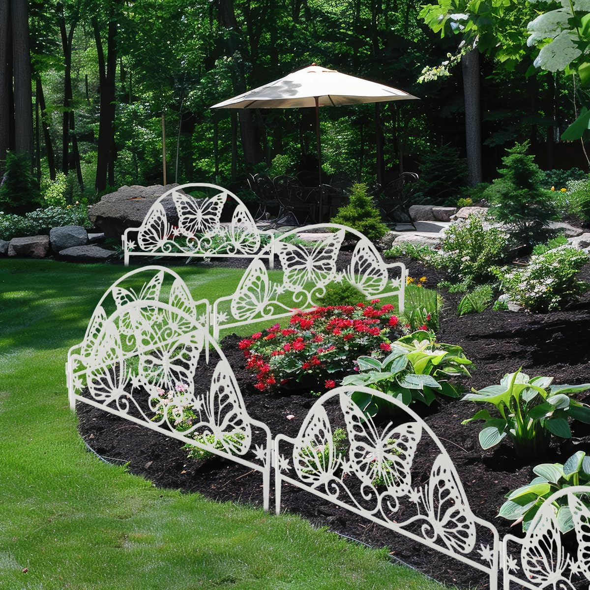 HASTHIP Garden Fence Border for Pathway and Lawn with Butterfly Cut Out Panels 47x30 cm PVC | Decorative 4Pcs Set