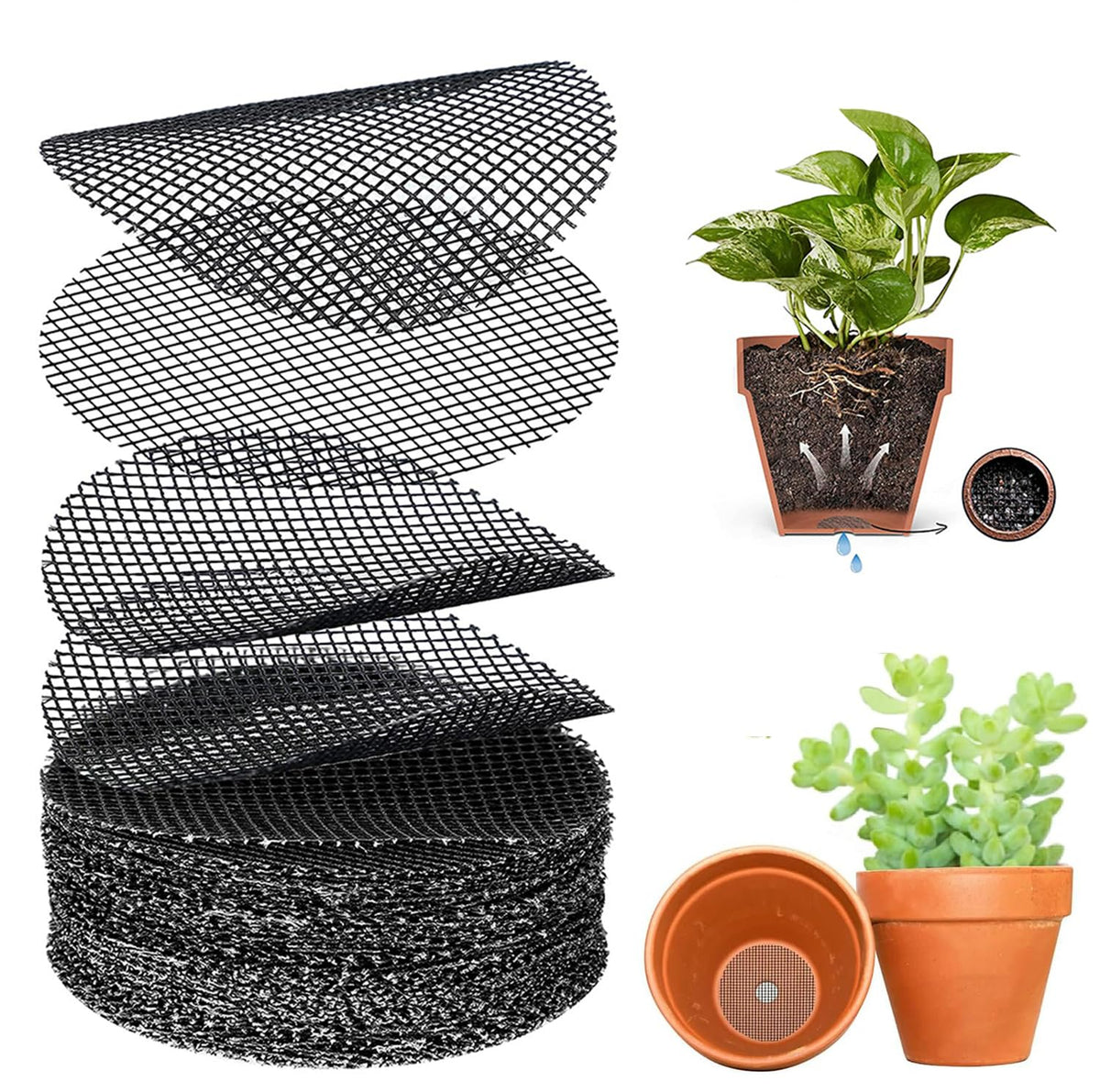 HASTHIP Flower Pot Hole Mesh Pad for Bonsai and Succulent Planters 50 pcs 10 cm | Reusable Polyamide Screen Reduces Soil Loss and Improves Drainage