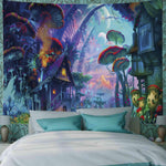 Sunset Wall Tapestry Forest Tree Tapestry Mountain Wall Hanging Psychedelic Nature Landscape Tapestry Home Decoration for Bedroom Living Room (51"X59") (Aqua 3)