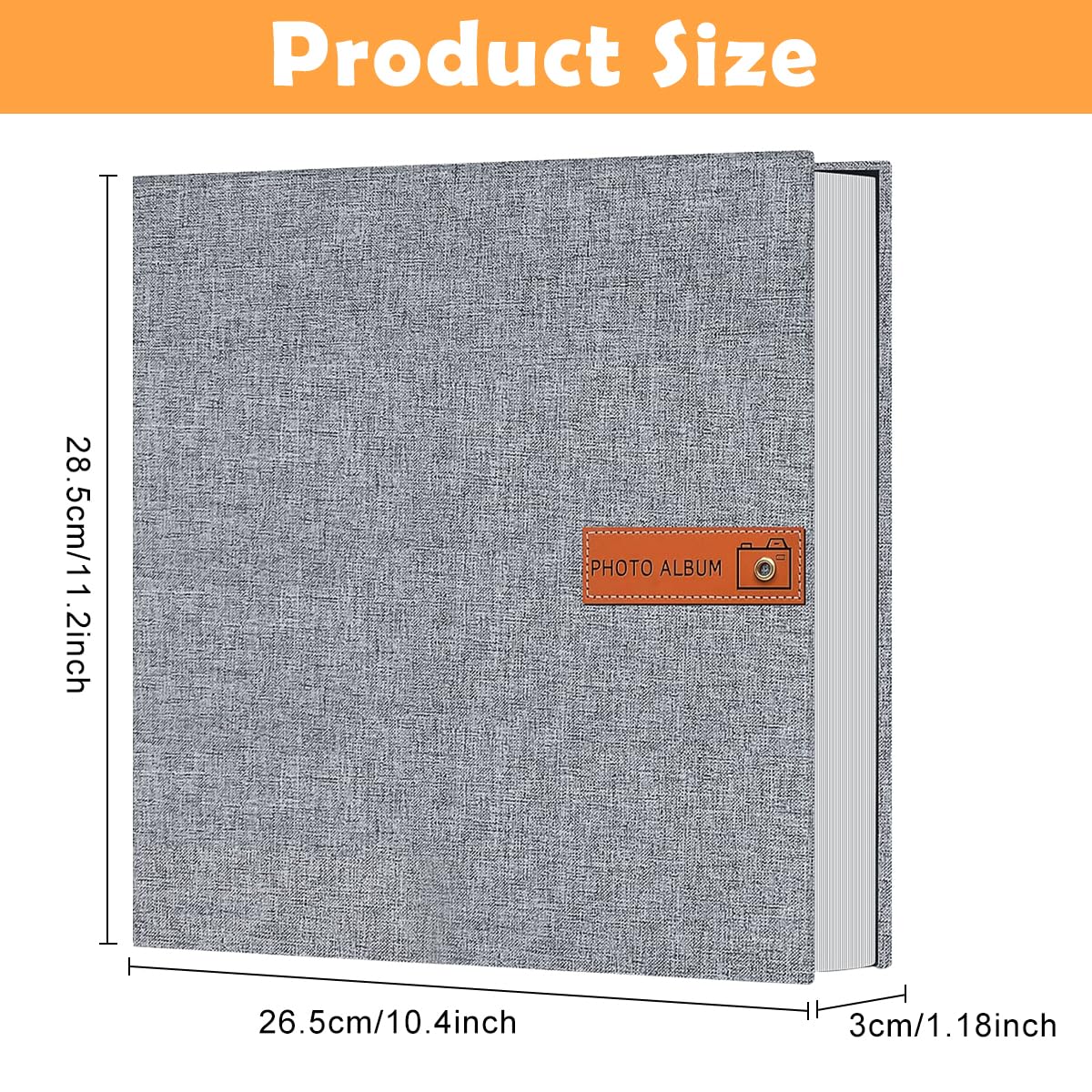 HASTHIP® Photo Album - Self Adhesive Scrapbook Album for 4x6 5x7 8x10 Pictures, Linen Cover with 40 Pages DIY Photo Book, Birthday Gifts for Women Mom Family Baby Wedding Travel (11.5"x10.6", Grey)