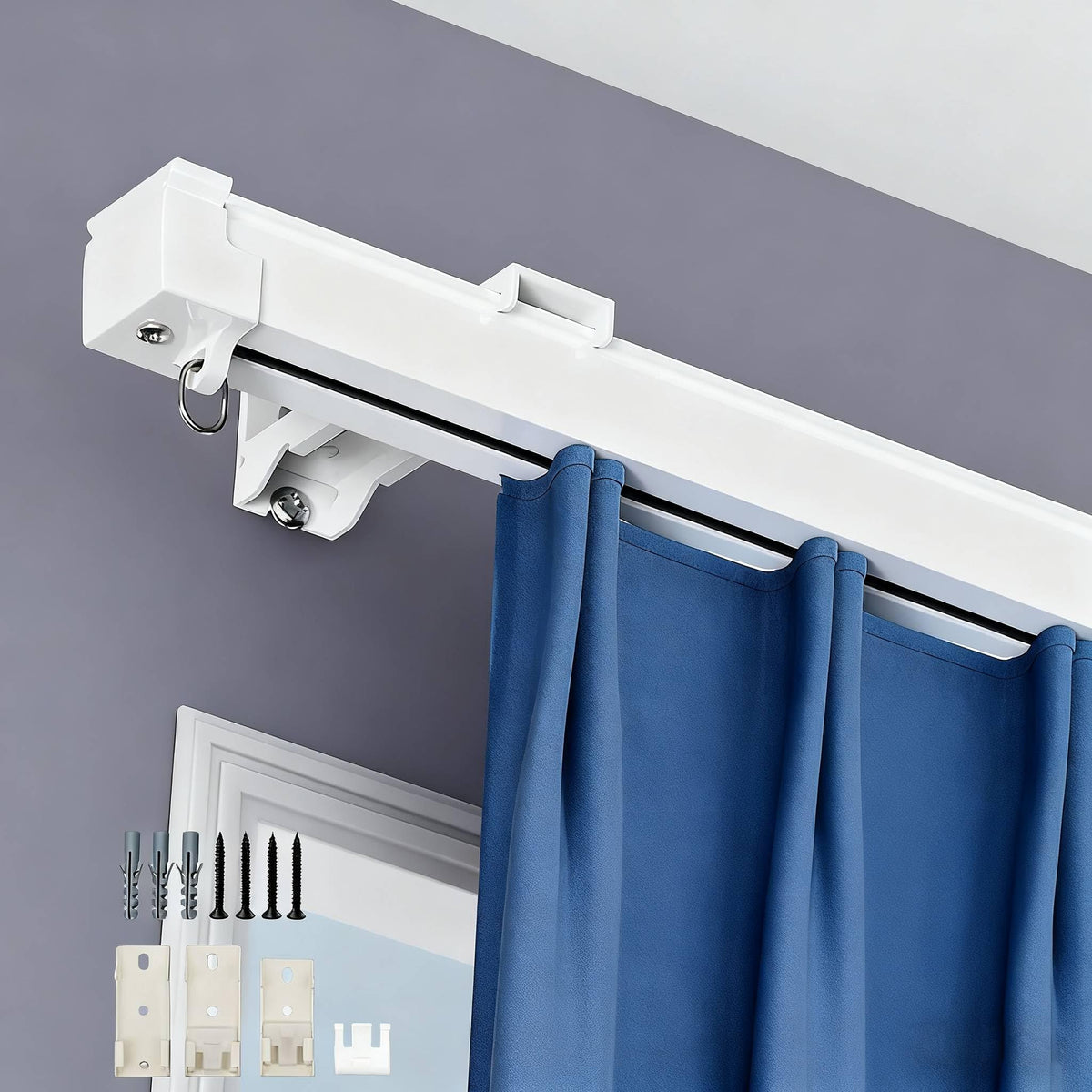 HASTHIP Curtain Rods for Ceiling Curtains featuring Silent Track System and 33–59 in Adjustable Aluminum Rail