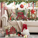 HASTHIP Christmas Pillow Covers for Couch and Bedroom with Hidden Zipper 17.7x17.7 in | Cotton Linen Set of 4