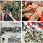 HASTHIP Holly Berries Christmas Decorations 30 Pcs for Tree Wreath & Home Decor | 13cm Gold and Red Artificial Leaves
