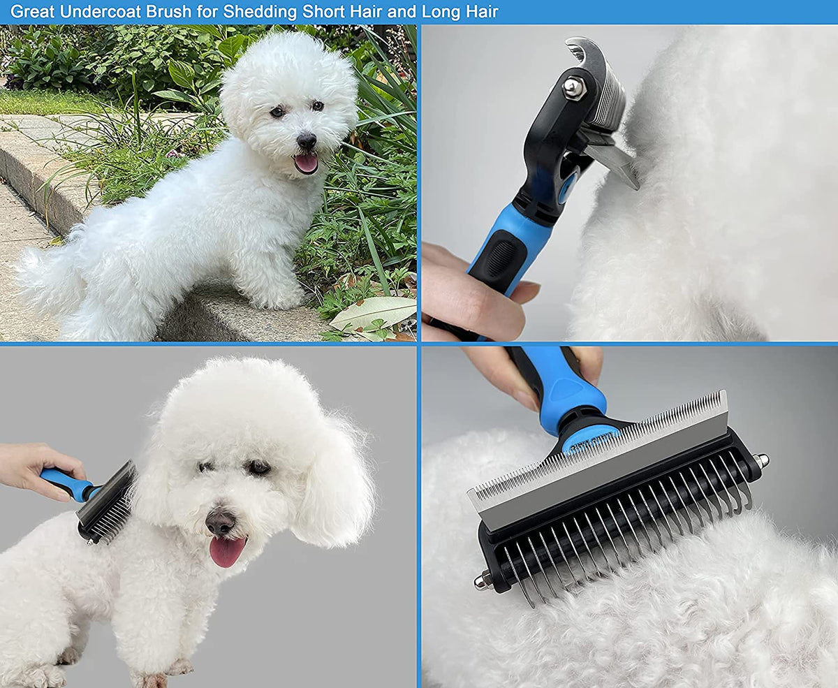 HASTHIP® Dog Brush Dogs Comb, 2 in 1 Deshedding Tool & Dematting Undercoat Rake for Mats & Tangles Removing, Dog Grooming Kit Pet Brush Great for Short to Long Hair Small Large Breed, White
